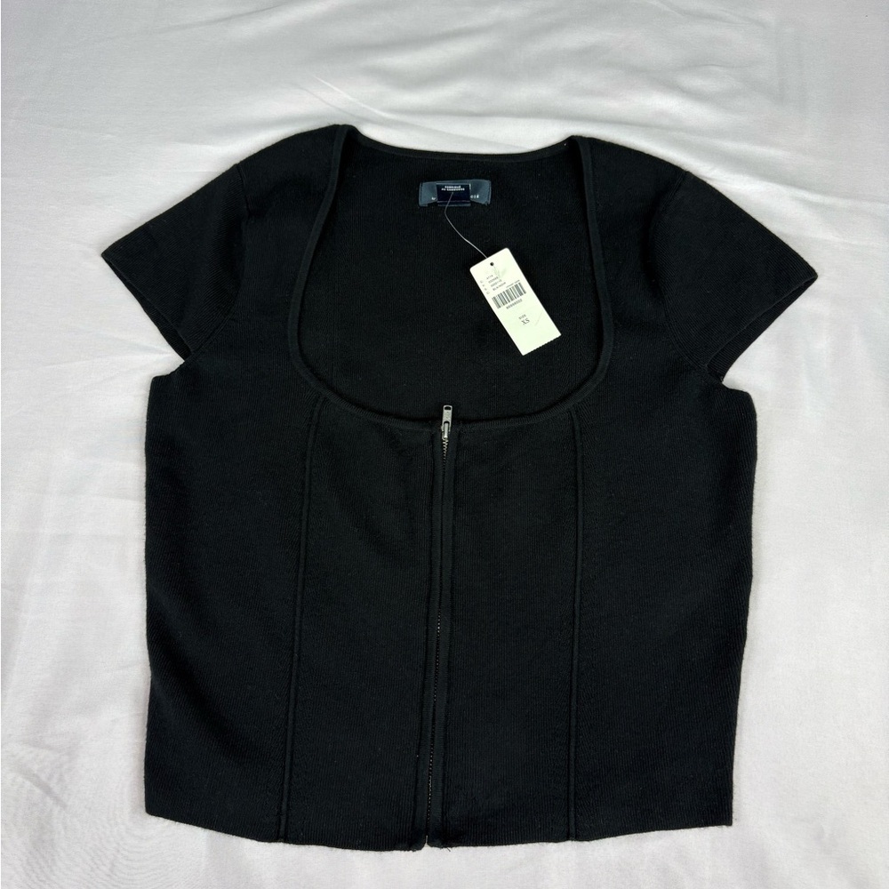Anthropologie Black Knit Top with Zipper